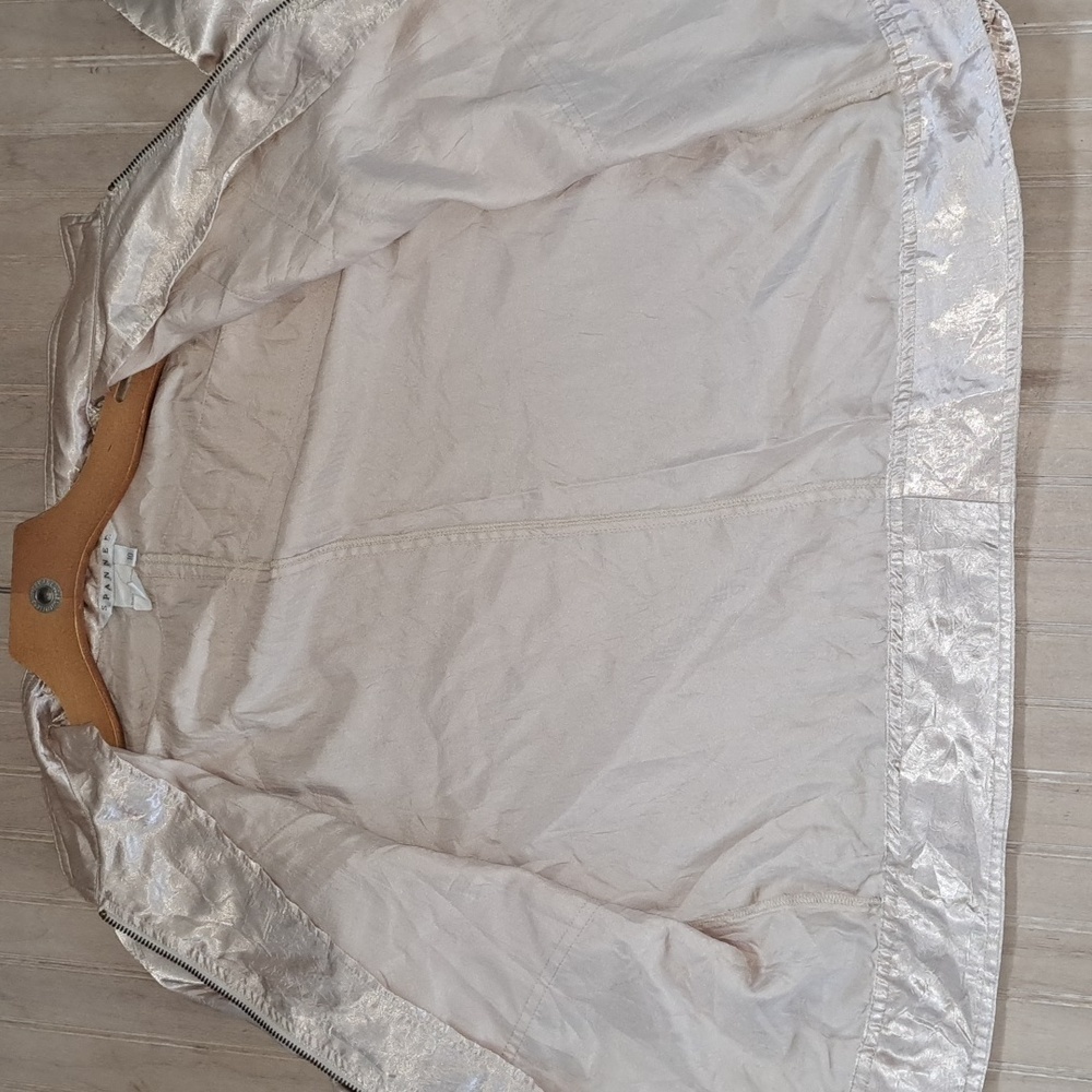 Spanner Stylish Cream Lightweight Sheen Zip Up Bomber Jacket with Pockets Shiny - Picture 11 of 11